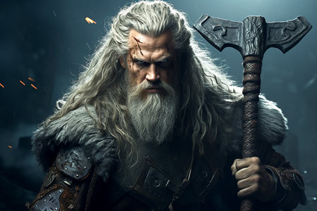 Portrait of a angry Viking warrior, generative aiの素材
