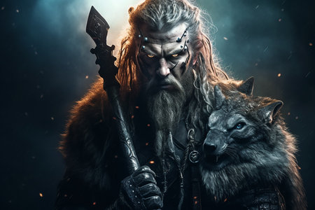 Portrait of a angry Viking warrior, generative aiの素材