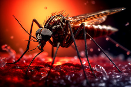 Close-up of a mosquito biting human skin, generative aiの素材