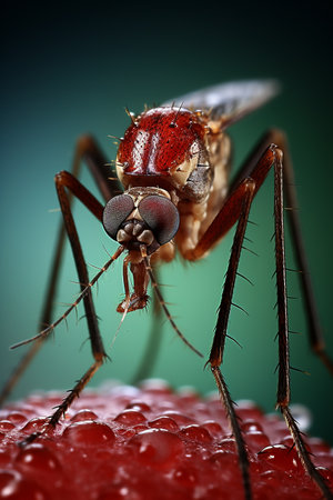 Close-up of a mosquito biting human skin, generative aiの素材