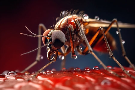 Close-up of a mosquito biting human skin, generative aiの素材