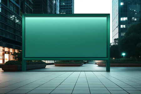 Green blank billboard at modern conceptual building in the metropolitanの素材