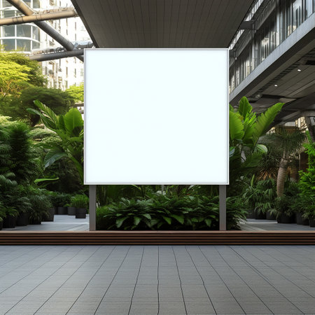 Blank billboard in modern green conceptual building in the metropolitanの素材