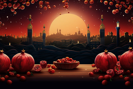 Yalda night pomegranate festival ramadan panoramic backgroundの素材