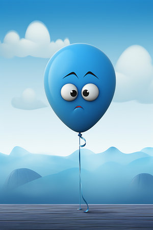 Blue Monday conceptual background  with sad blue balloon faceの素材