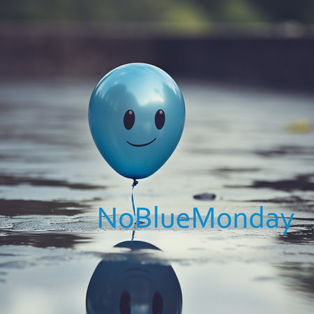 Blue monday words and  balloon with smiling face, no blue monday conceptの素材