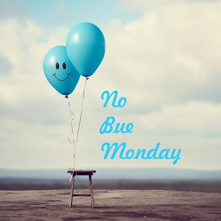 Blue monday words and  balloon with smiling face, no blue monday conceptの素材