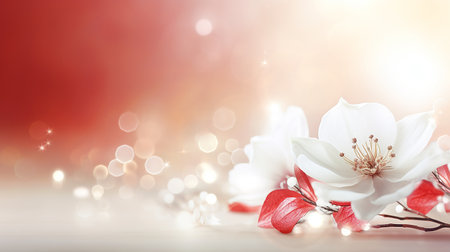 Red and white beautiful martisor spring flowers background with copy spaceの素材