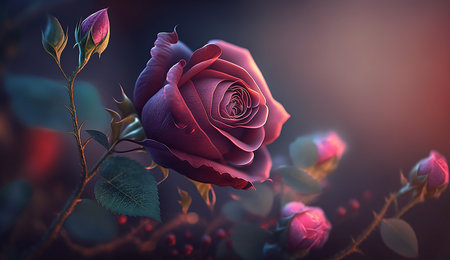 Beautiful floral background with soft pastel roses in shades of blue and pink, copy spaceの素材