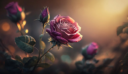 Beautiful floral background with soft pastel roses in shades of blue and pink, copy spaceの素材