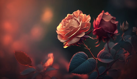 Beautiful floral background with soft pastel roses in shades of blue and pink, copy spaceの素材