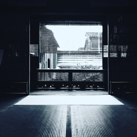 A japanese-style window view in black&white