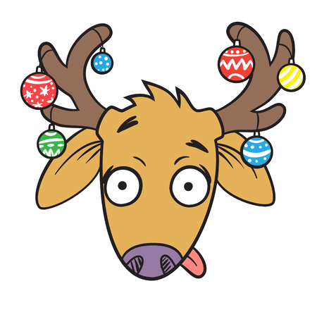 Funny cartoon deer, Christmas decorations, isolated, vector illustrationのイラスト素材