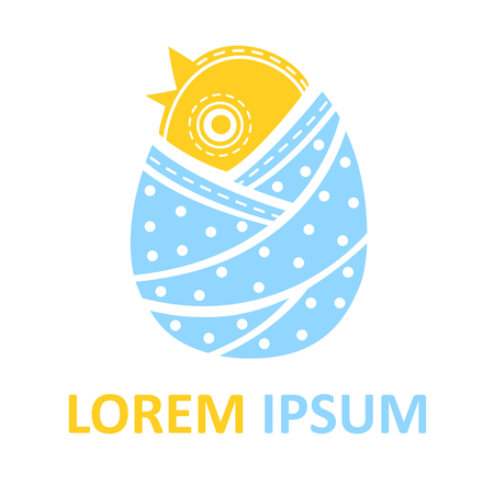 Chick in an egg shell, baby products logo, isolated, vectorのイラスト素材