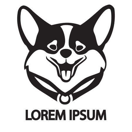 Welsh Corgi face icon, pet shop or veterinary clinic logo, isolated flat vector on white background, black and white sign. Dog silhouetteのイラスト素材