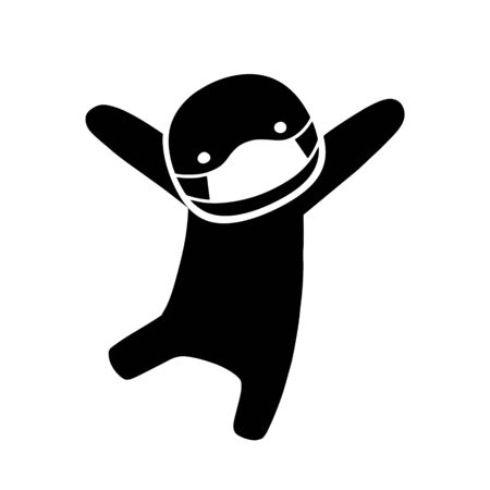 Protection from coronavirus infection. Silhouette of happy little man in medical face mask.のイラスト素材