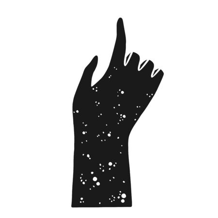 Silhouette of a hand with an index finger, isolated vector. Pressing the button, pointing finger in the direction.のイラスト素材