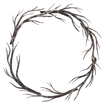 wooden twigs frame, driftwood clipart stock illustration. Boho natural clip art.の写真素材