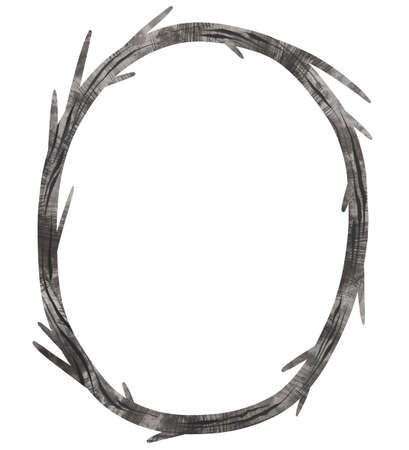 wooden oval frame, driftwood clipart stock illustration. Boho wedding clip art.の写真素材