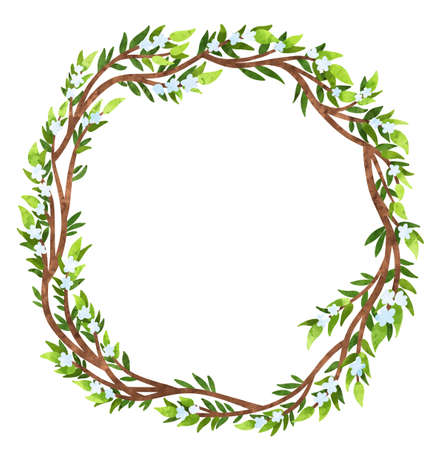 Floral apple tree wreath, watercolor frame clipart stock illustration. Rustic wedding decor.の写真素材