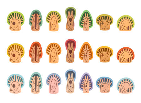 Winter, autumn and summer green trees collection, flat vector stock illustration. Cartoon forest icon.のイラスト素材