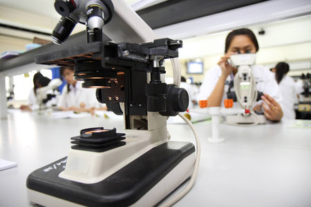 female students in laboratory course.の写真素材