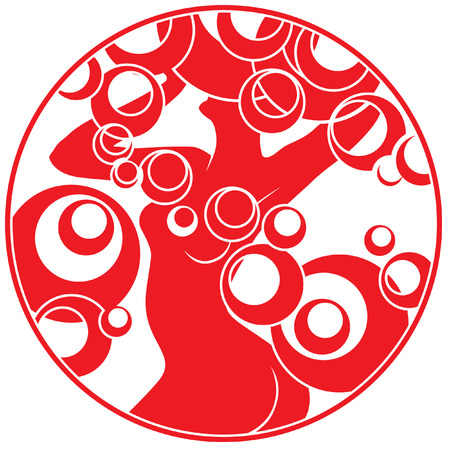 Silhouette of female torso inscribed in a circle in a retro styleのイラスト素材