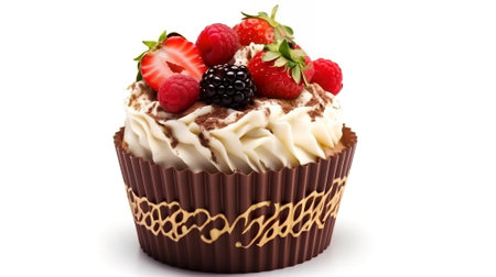 Cupcake with cream and berries isolated on a white background.の素材