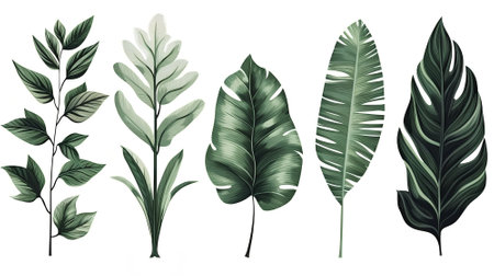 Tropical leaves set. Hand drawn botanical vector illustration.の素材
