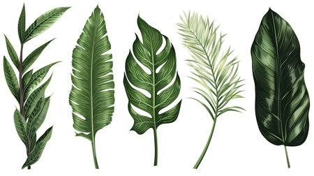 Tropical leaves. Set of exotic leaves. Vector illustration.の素材