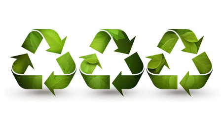 Recycle symbol with green leaves. Ecology concept. Vector illustration.の素材