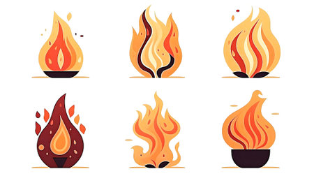 Flame icons set. Cartoon illustration of fire vector icons for web designの素材