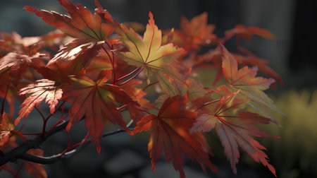 Japanese maple leaves in autumn, selective focus, shallow DOF.の素材