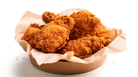 Fried chicken in paper box on white background. Isolated.の素材