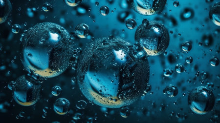 Water drops on a dark blue background. Abstract background with water drops.の素材