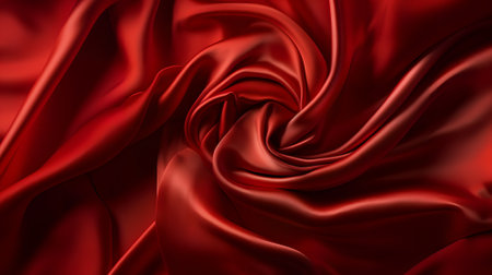 Closeup of rippled red silk fabric. 3d render illustrationの素材