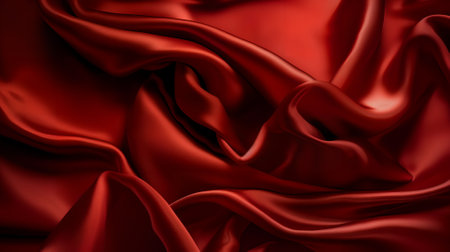 Closeup of rippled red silk satin fabric. 3d render illustrationの素材