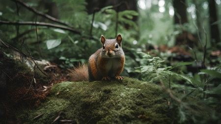 Squirrel in the forest. Beautiful red squirrel in the forest.の素材