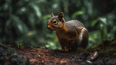 Squirrel in the rain, Sciurus carolinensis, wild animalの素材