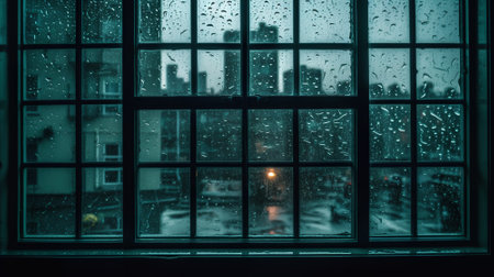 Rainy day in the city. Rain drops on the window.の素材
