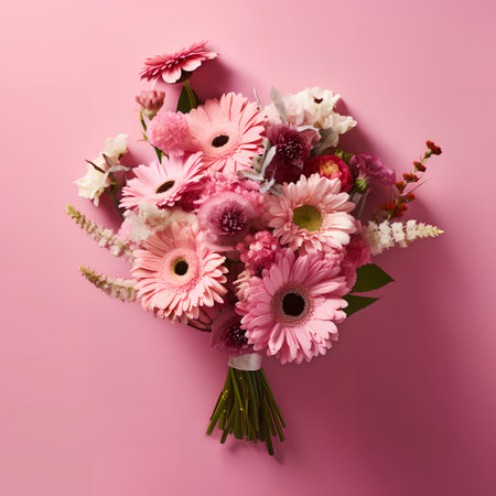 Bouquet of pink gerbera flowers on a pink backgroundの素材