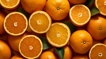 Fresh oranges background. Top view. Flat lay. Orange background.の素材