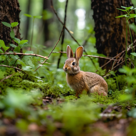 Cute little rabbit in the forest. Animal in the nature.の素材