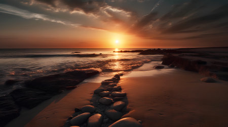 Sunset over the sea. Beautiful seascape. Long exposure.の素材