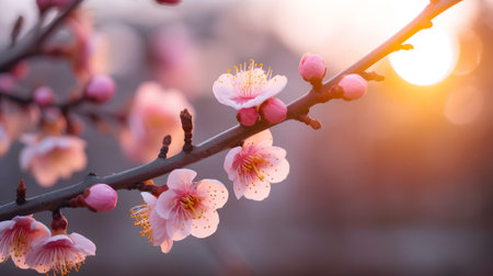 Plum blossom in the morning, Japanese sakura flowers.の素材