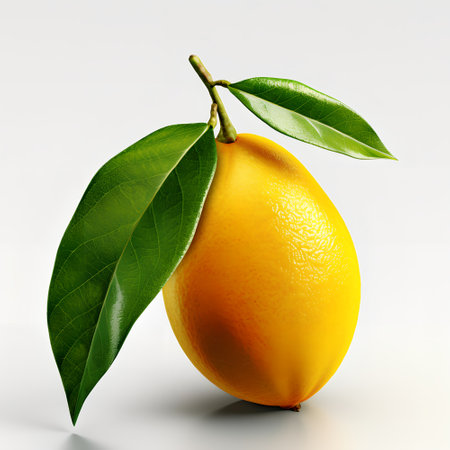 Lemon with leaves isolated on white background. 3D illustration.の素材