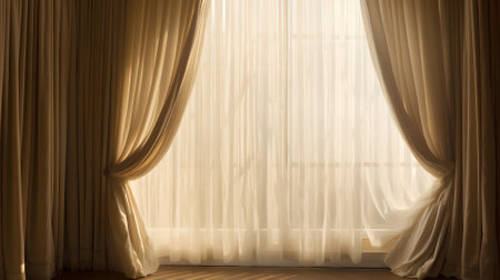 Curtain in the room with sunlight effect. 3d render.の素材