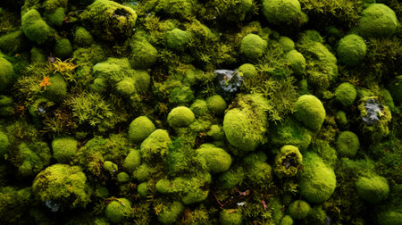 Green moss on rock in rainforest. Nature background. Selective focus.の素材