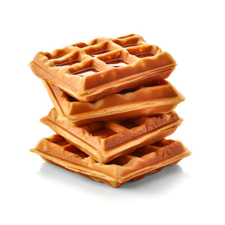 Stack of belgian waffles isolated on white backgroundの素材