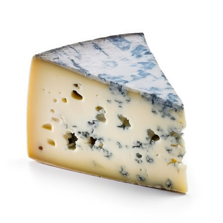 Slice of blue cheese isolated on white background.の素材